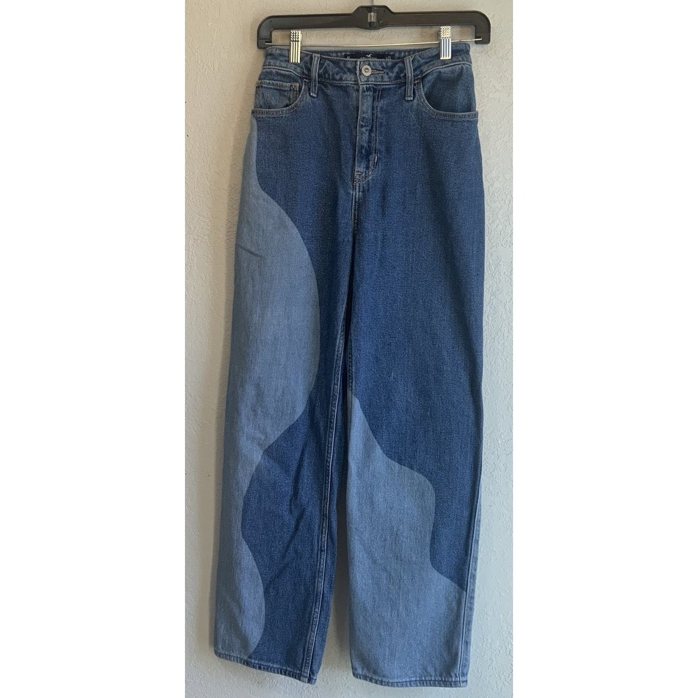 Womens Hollister Ultra High Rise Dad Jeans 25/30 1R Wavy Patchwork Stretch